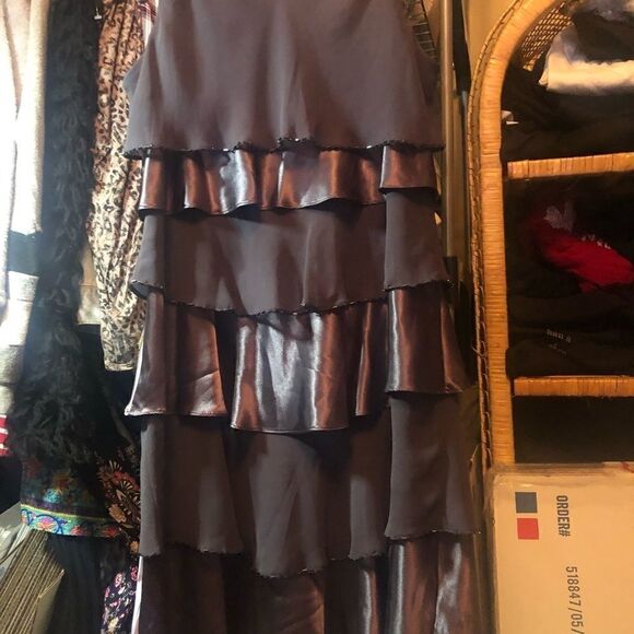 SL fashion silky silver bullet flutter dress beaded trim - Picture 7 of 10